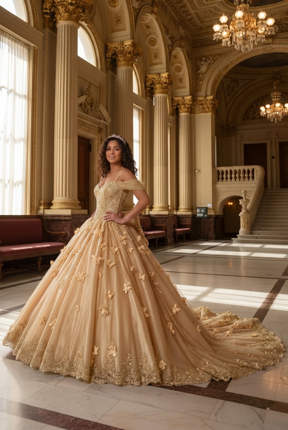 Charming Ball Gown Cold Shoulder Quinceañera Dress With 3D Floral and Lace | Promspark