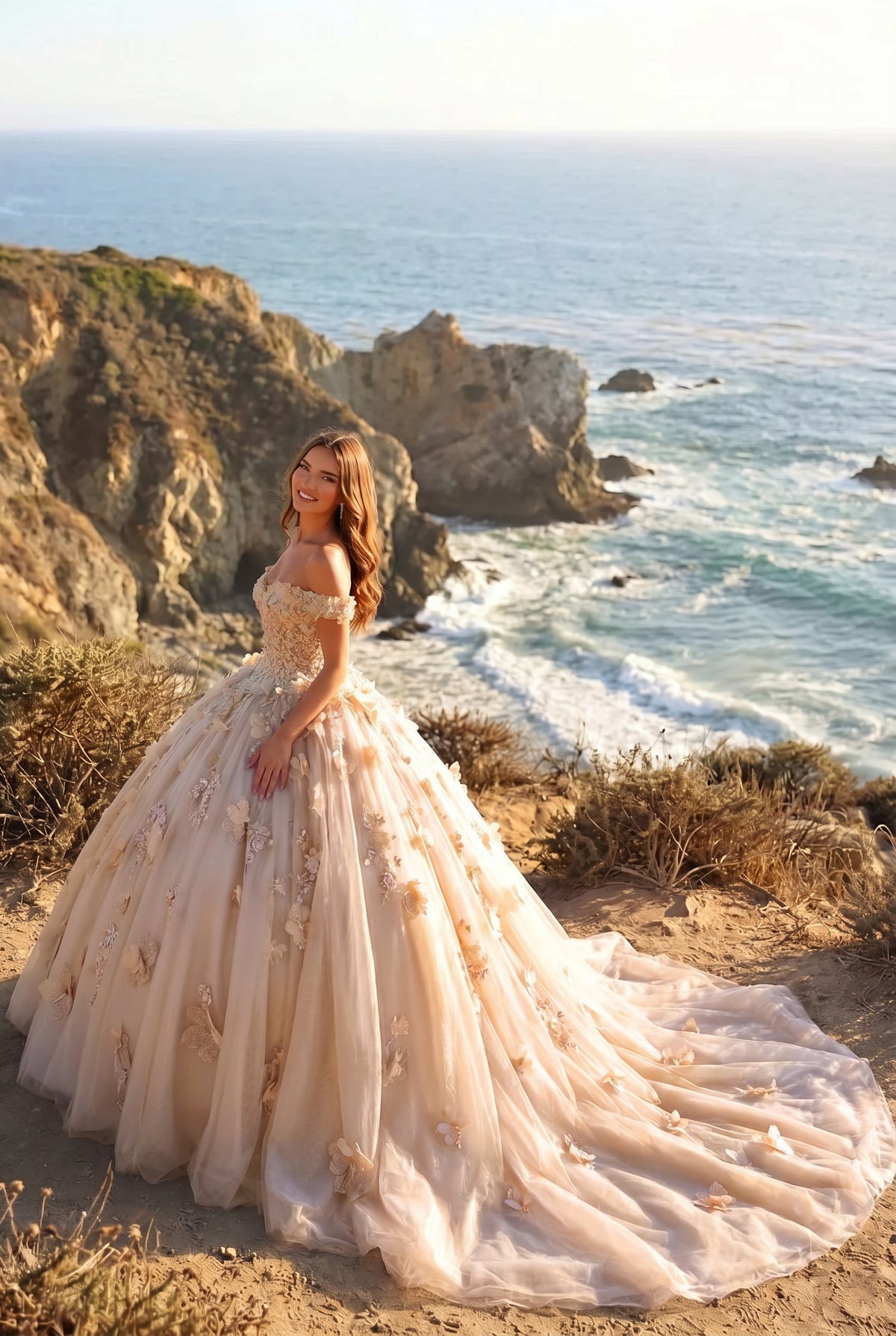 Charming Ball Gown Cold Shoulder Quinceañera Dress With 3D Floral & Lace | Promspark