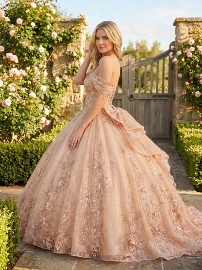 Charming Ball Gown cold shoulder Quinceañera Dress With Embroidery and Bow | Promspark
