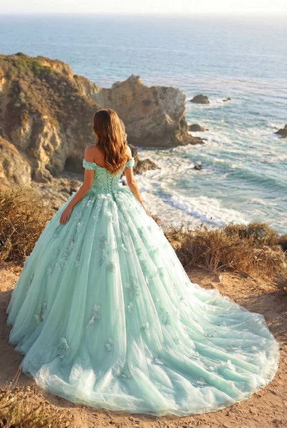 Charming Ball Gown Cold Shoulder Quinceañera Dress With 3D Floral & Lace | Promspark