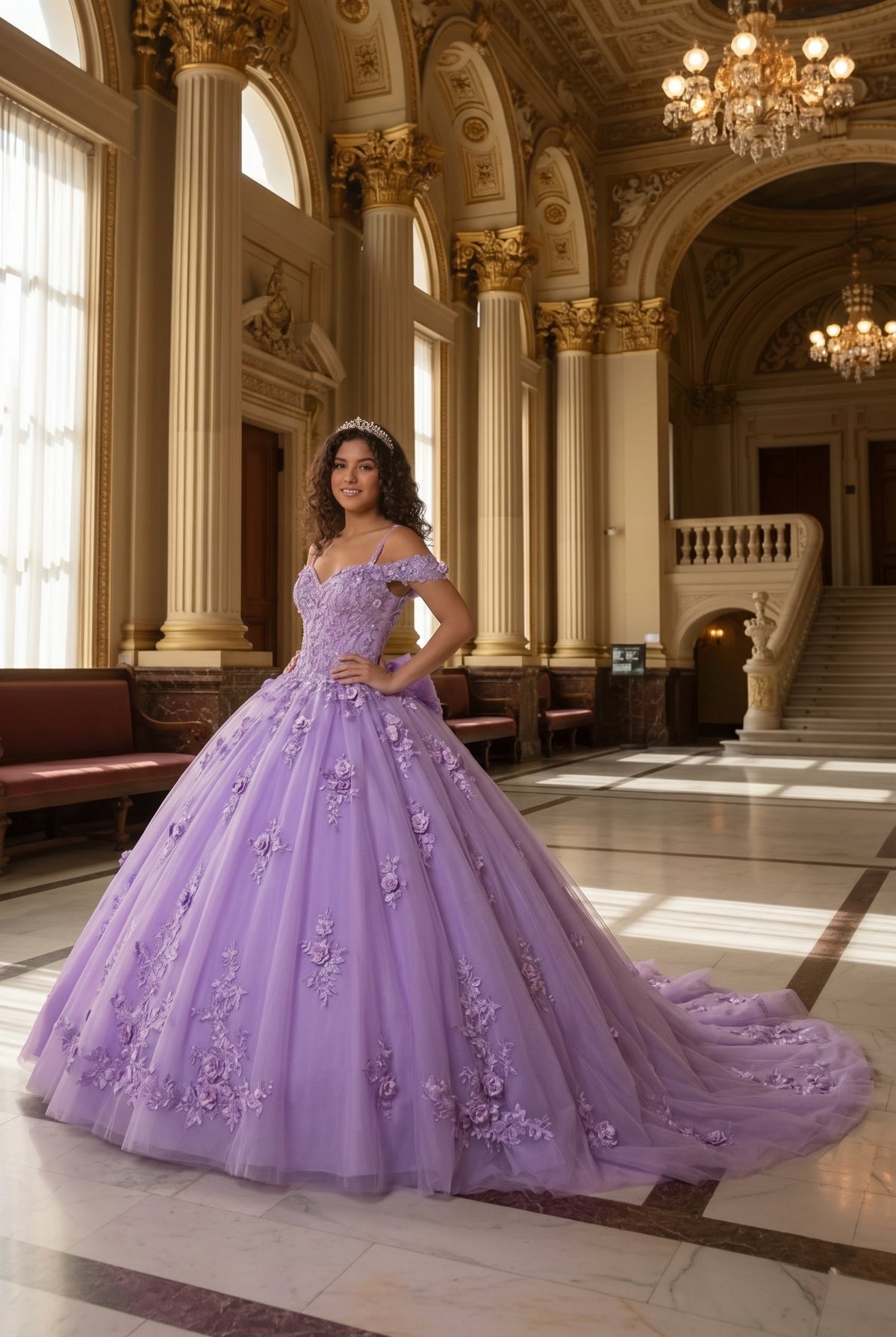 Charming Ball Gown Cold Shoulder Quinceañera Dress With 3D Floral and Lace | Promspark