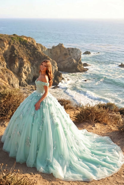 Charming Ball Gown Cold Shoulder Quinceañera Dress With 3D Floral & Lace | Promspark