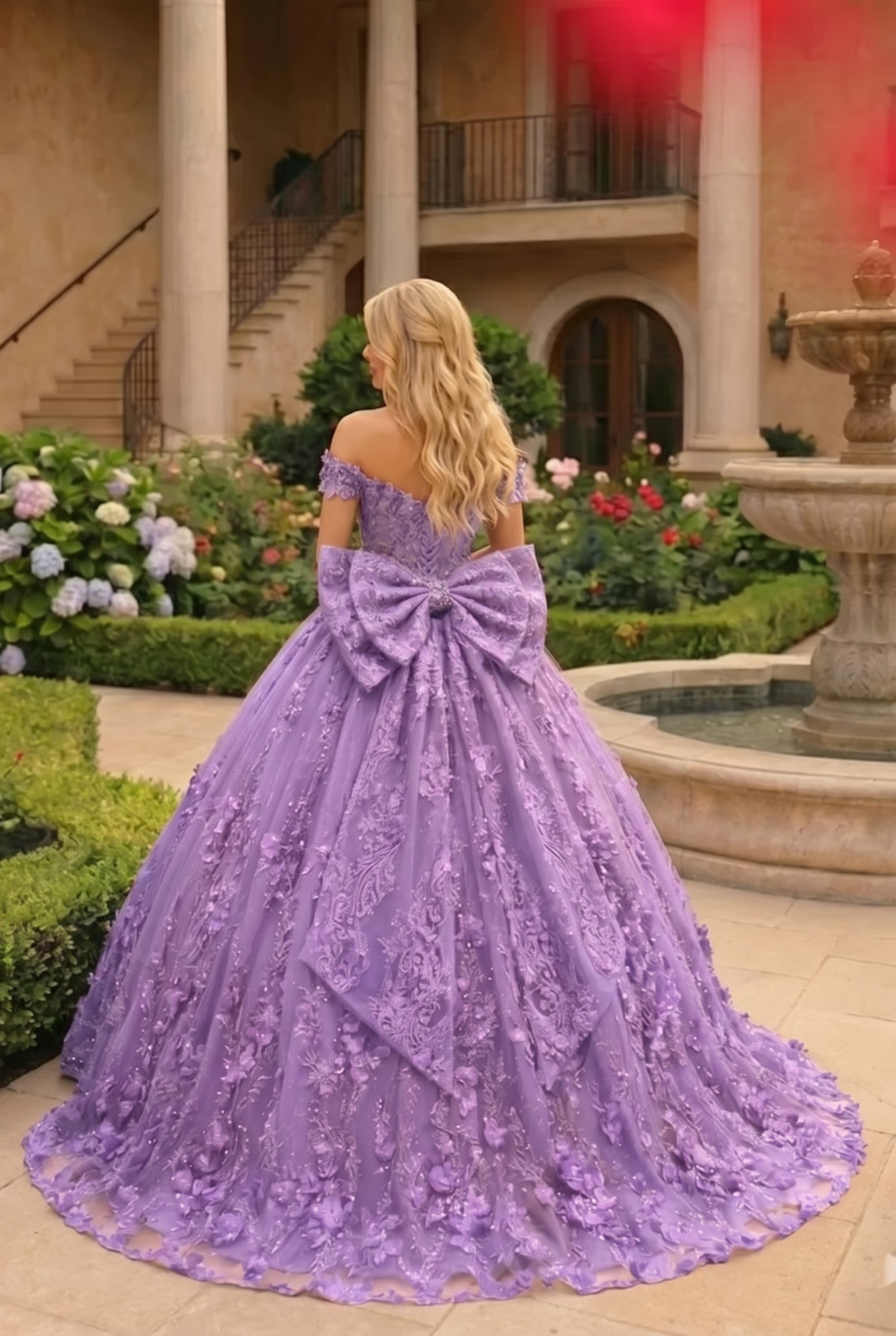 Charming Ball Gown Cold Shoulder Quinceañera Dress With Floral Lace and Bow | Promspark