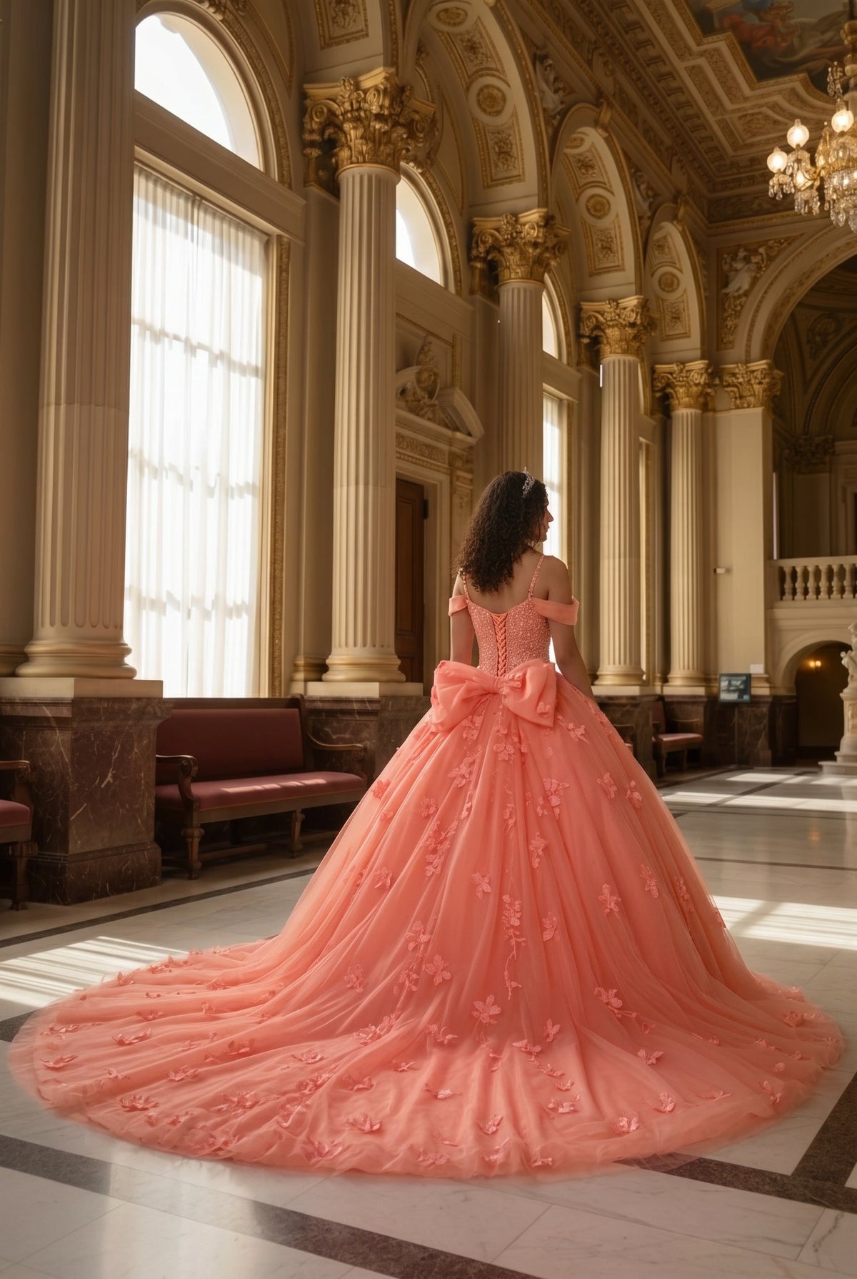 Charming Ball Gown Cold Shoulder Quinceañera Dress With 3D Floral and Lace | Promspark
