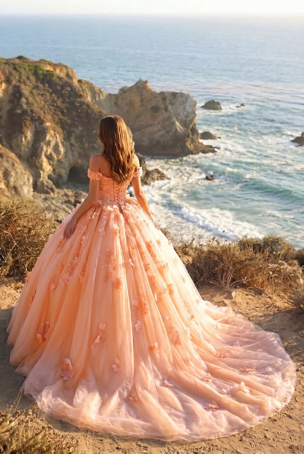 Charming Ball Gown Cold Shoulder Quinceañera Dress With 3D Floral & Lace | Promspark