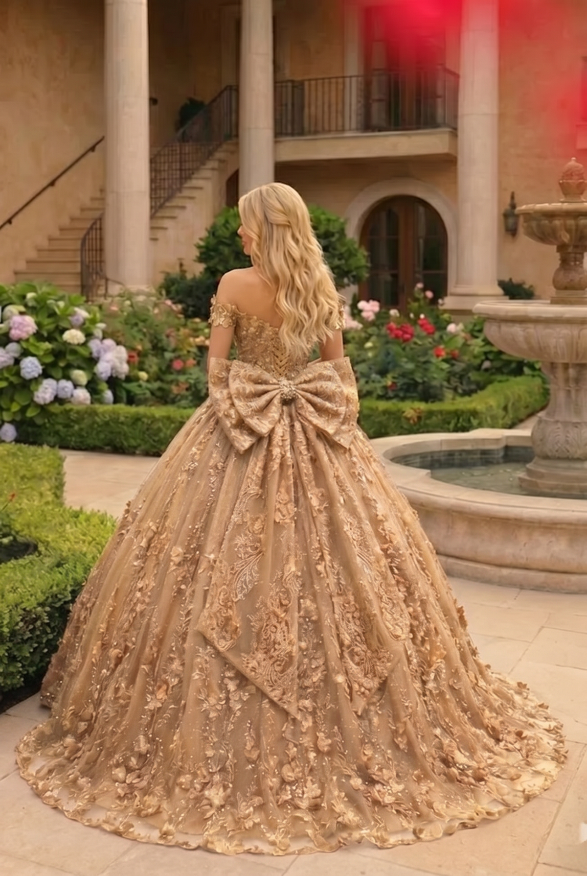 Charming Ball Gown Cold Shoulder Quinceañera Dress With Floral Lace and Bow | Promspark