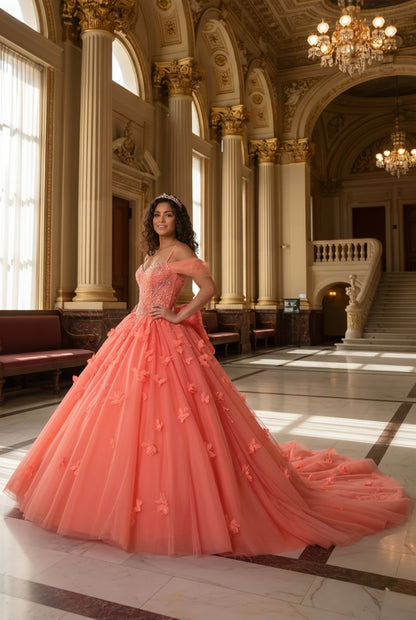 Charming Ball Gown Cold Shoulder Quinceañera Dress With 3D Floral and Lace | Promspark