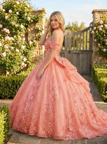 Charming Ball Gown cold shoulder Quinceañera Dress With Embroidery and Bow | Promspark