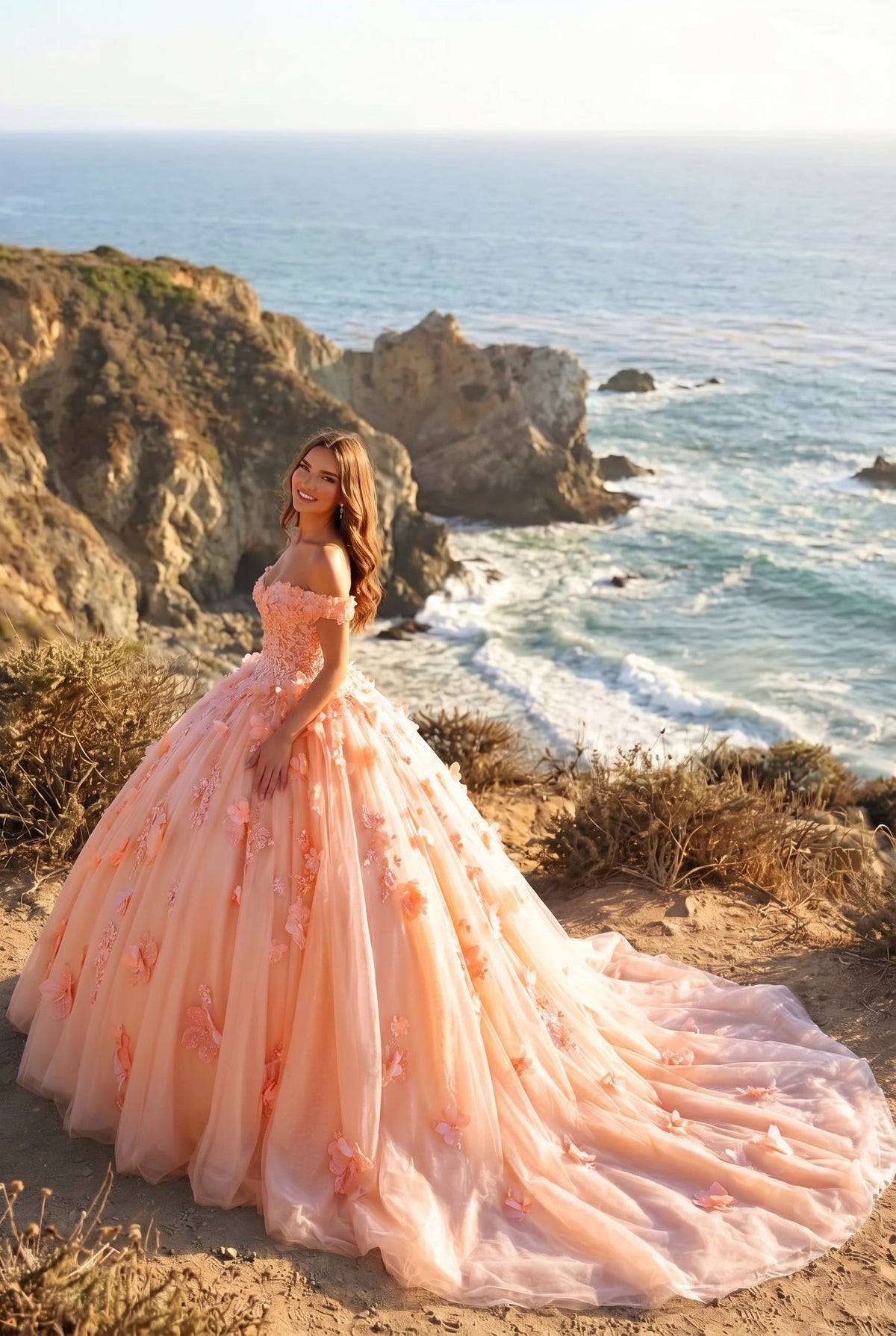 Charming Ball Gown Cold Shoulder Quinceañera Dress With 3D Floral & Lace | Promspark
