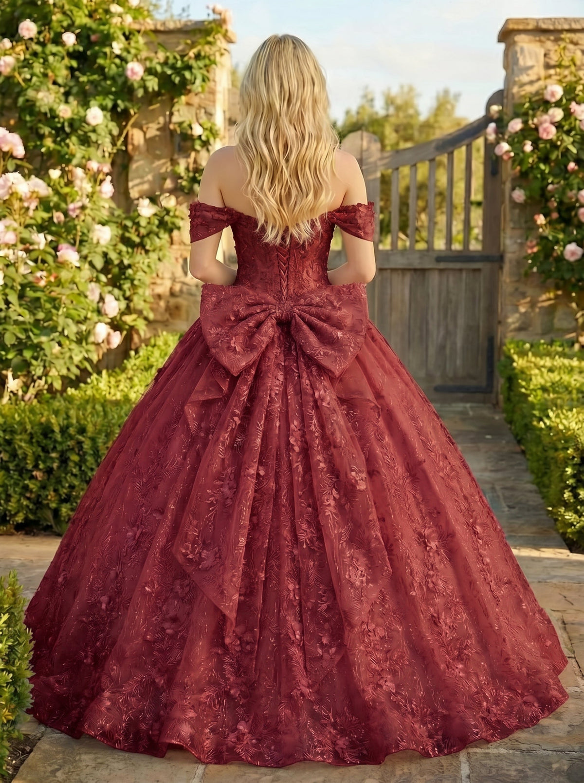 Charming Ball Gown cold shoulder Quinceañera Dress With Embroidery and Bow | Promspark