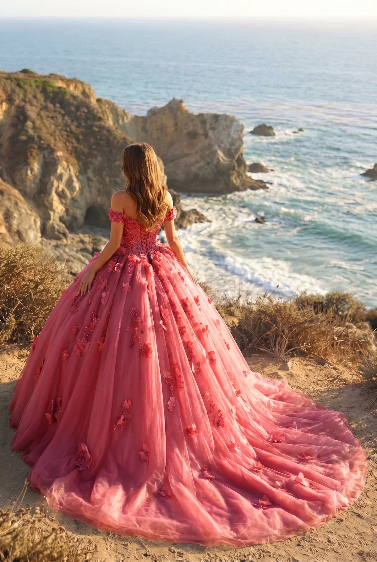 Charming Ball Gown Cold Shoulder Quinceañera Dress With 3D Floral & Lace | Promspark