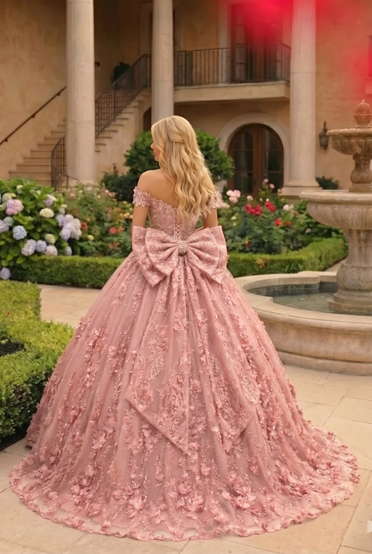 Charming Ball Gown Cold Shoulder Quinceañera Dress With Floral Lace and Bow | Promspark