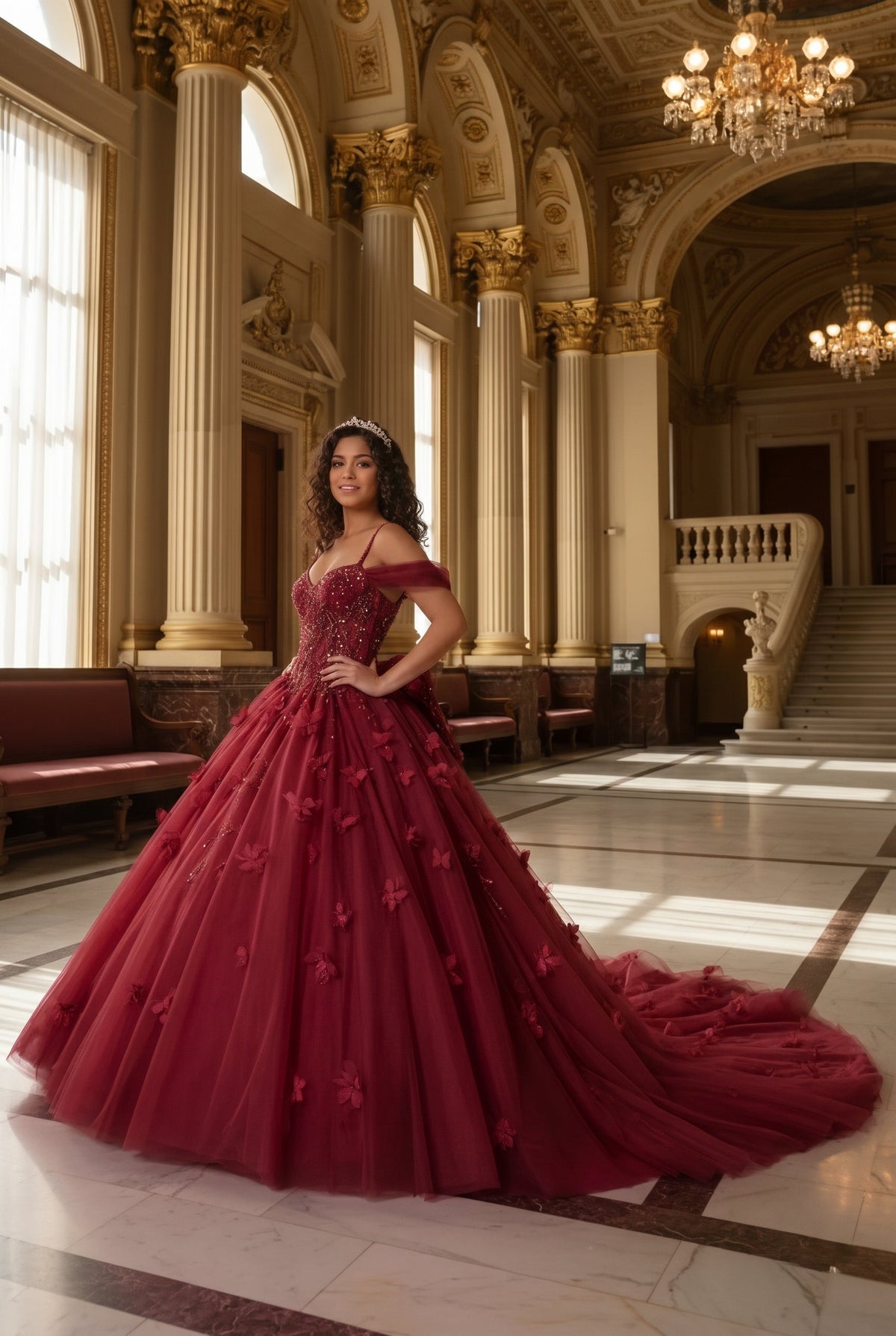 Charming Ball Gown Cold Shoulder Quinceañera Dress With 3D Floral and Lace | Promspark