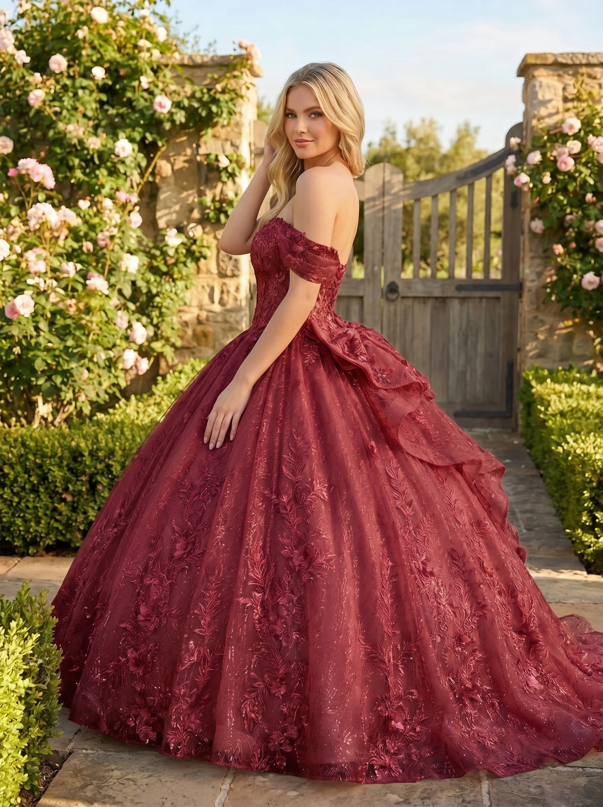 Charming Ball Gown cold shoulder Quinceañera Dress With Embroidery and Bow | Promspark