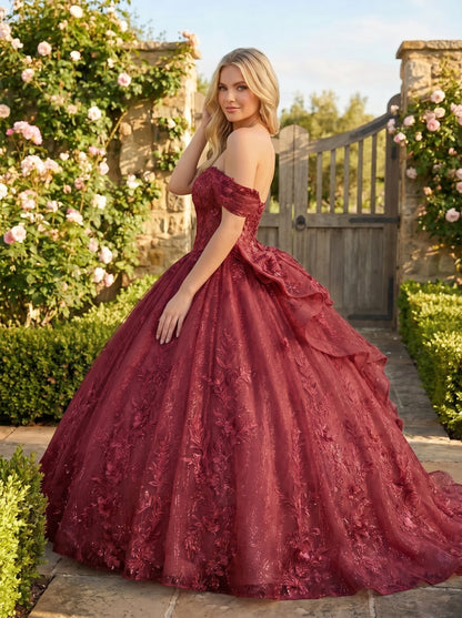 Charming Ball Gown cold shoulder Quinceañera Dress With Embroidery and Bow | Promspark
