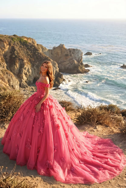 Charming Ball Gown Cold Shoulder Quinceañera Dress With 3D Floral & Lace | Promspark