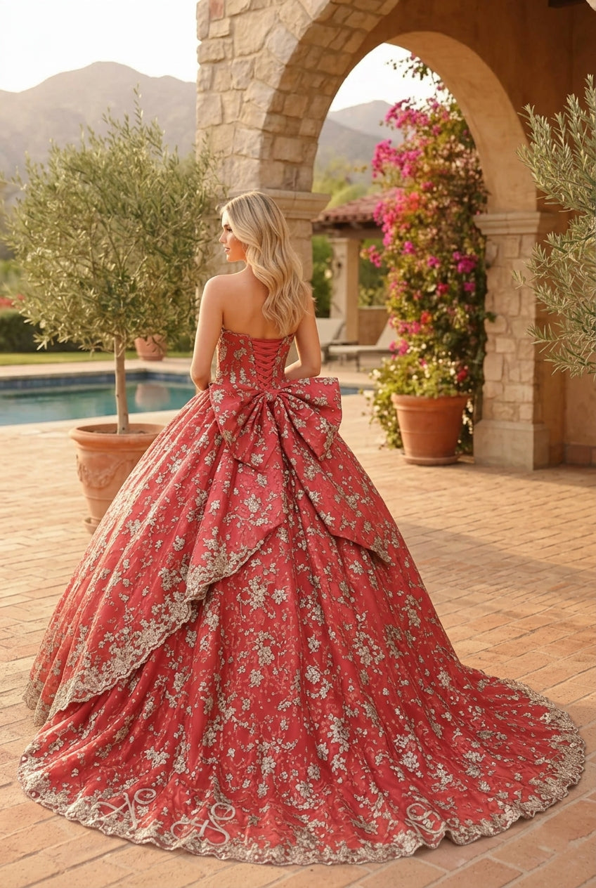 Charming Glitter Ball Gown Sleeveless Quinceañera Dress With Embroidery and Bow | Promspark