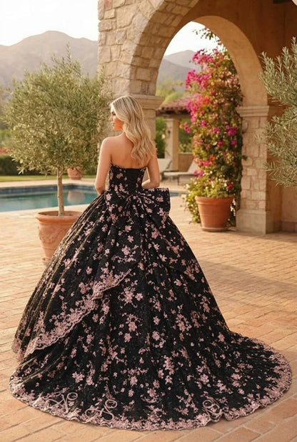 Charming Glitter Ball Gown Sleeveless Quinceañera Dress With Embroidery and Bow | Promspark
