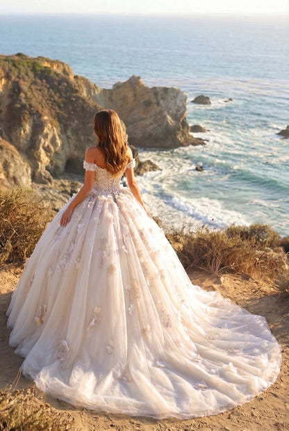 Charming Ball Gown Cold Shoulder Quinceañera Dress With 3D Floral & Lace | Promspark