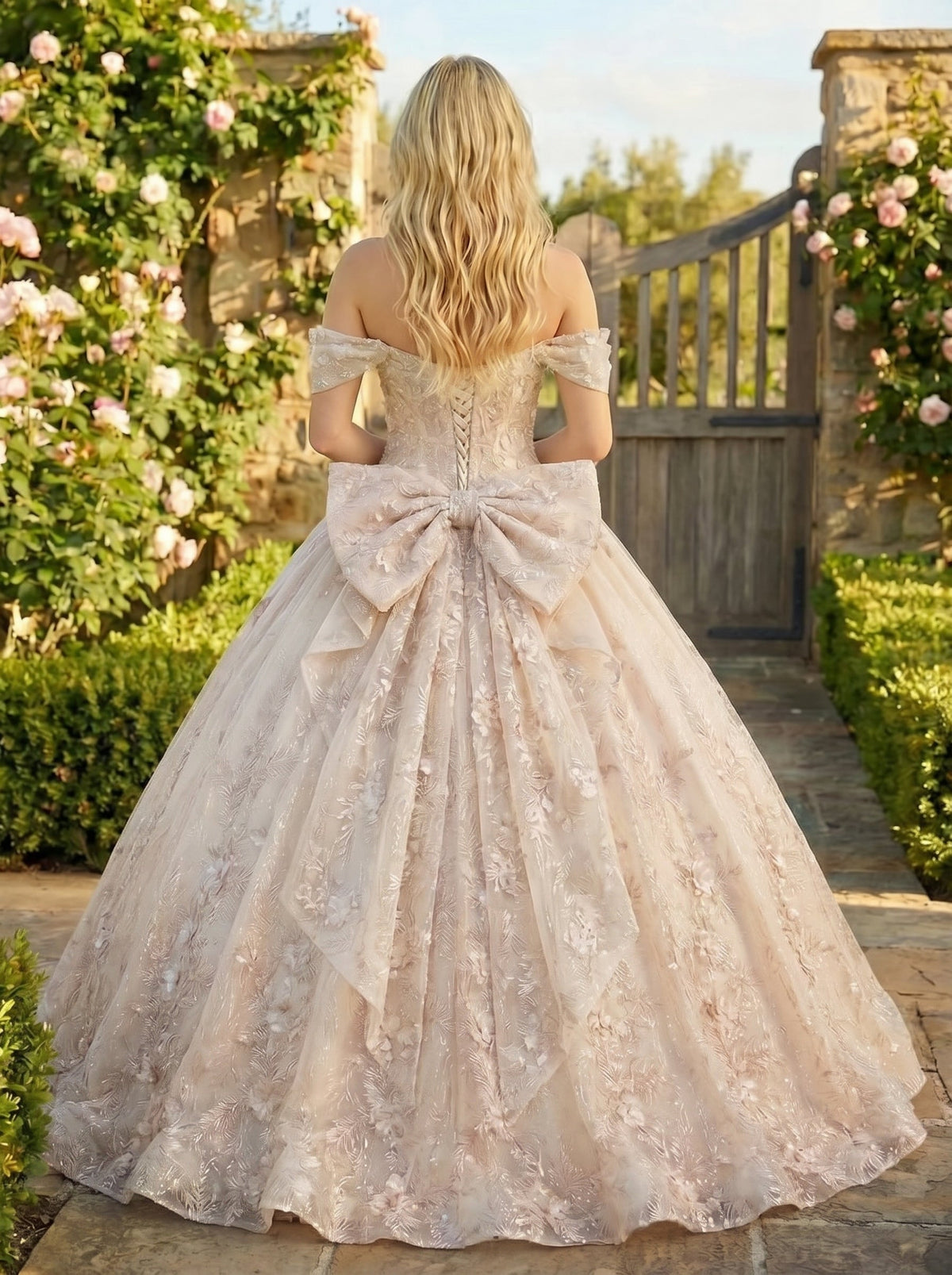 Charming Ball Gown cold shoulder Quinceañera Dress With Embroidery and Bow | Promspark