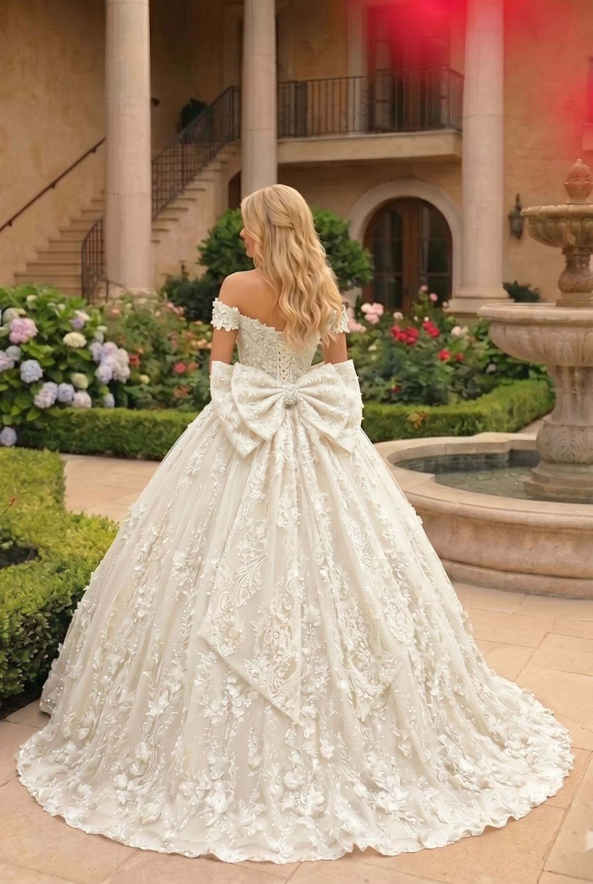Charming Ball Gown Cold Shoulder Quinceañera Dress With Floral Lace and Bow | Promspark