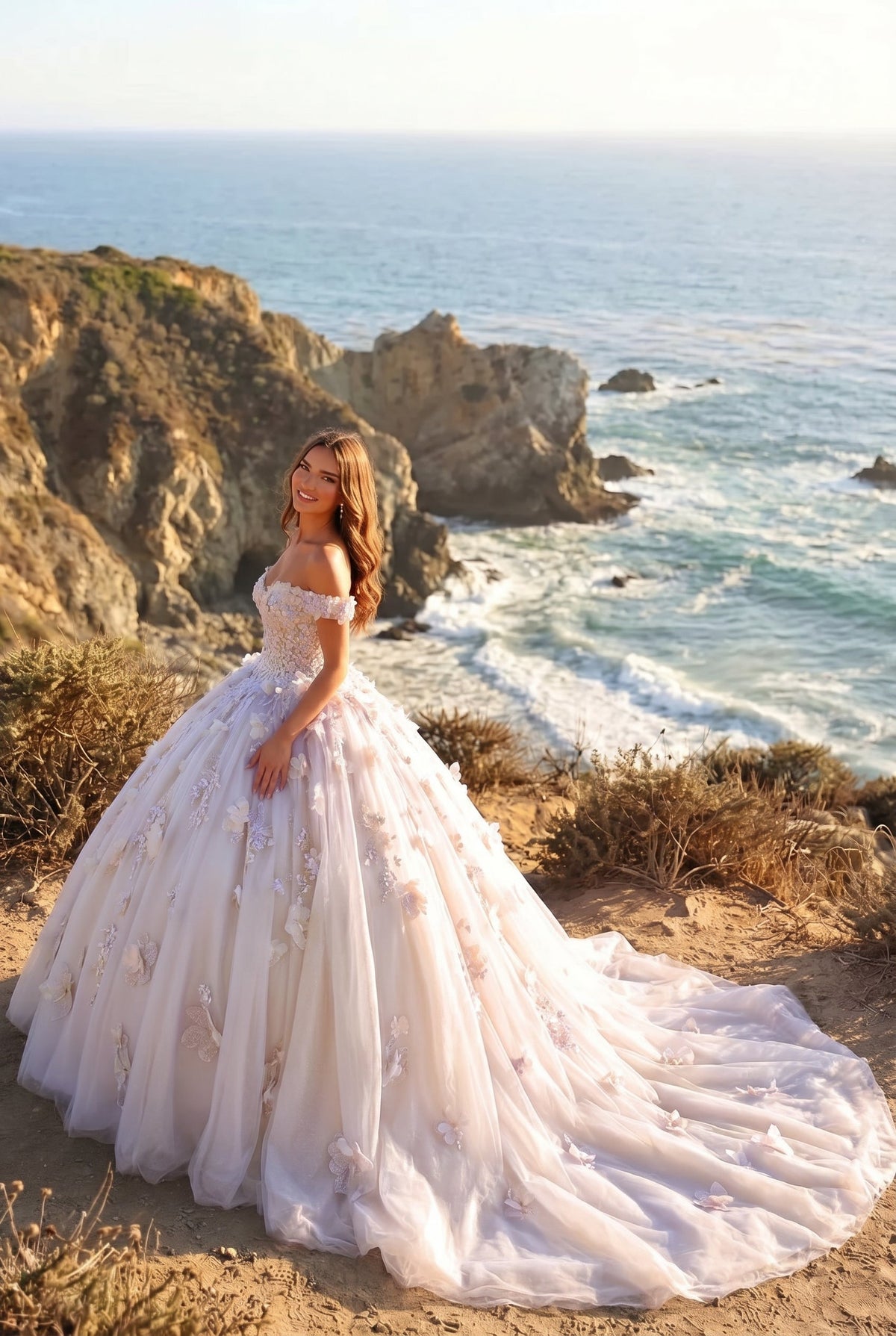 Charming Ball Gown Cold Shoulder Quinceañera Dress With 3D Floral & Lace | Promspark