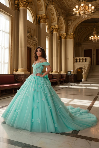 Charming Ball Gown Cold Shoulder Quinceañera Dress With 3D Floral and Lace | Promspark