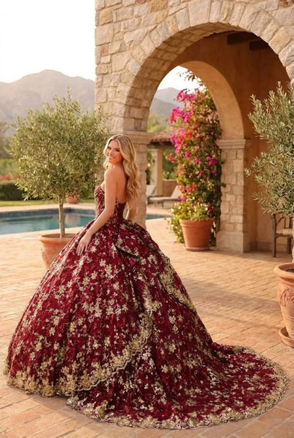 Charming Glitter Ball Gown Sleeveless Quinceañera Dress With Embroidery and Bow | Promspark