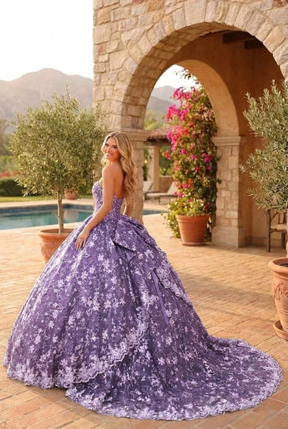 Charming Glitter Ball Gown Sleeveless Quinceañera Dress With Embroidery and Bow | Promspark
