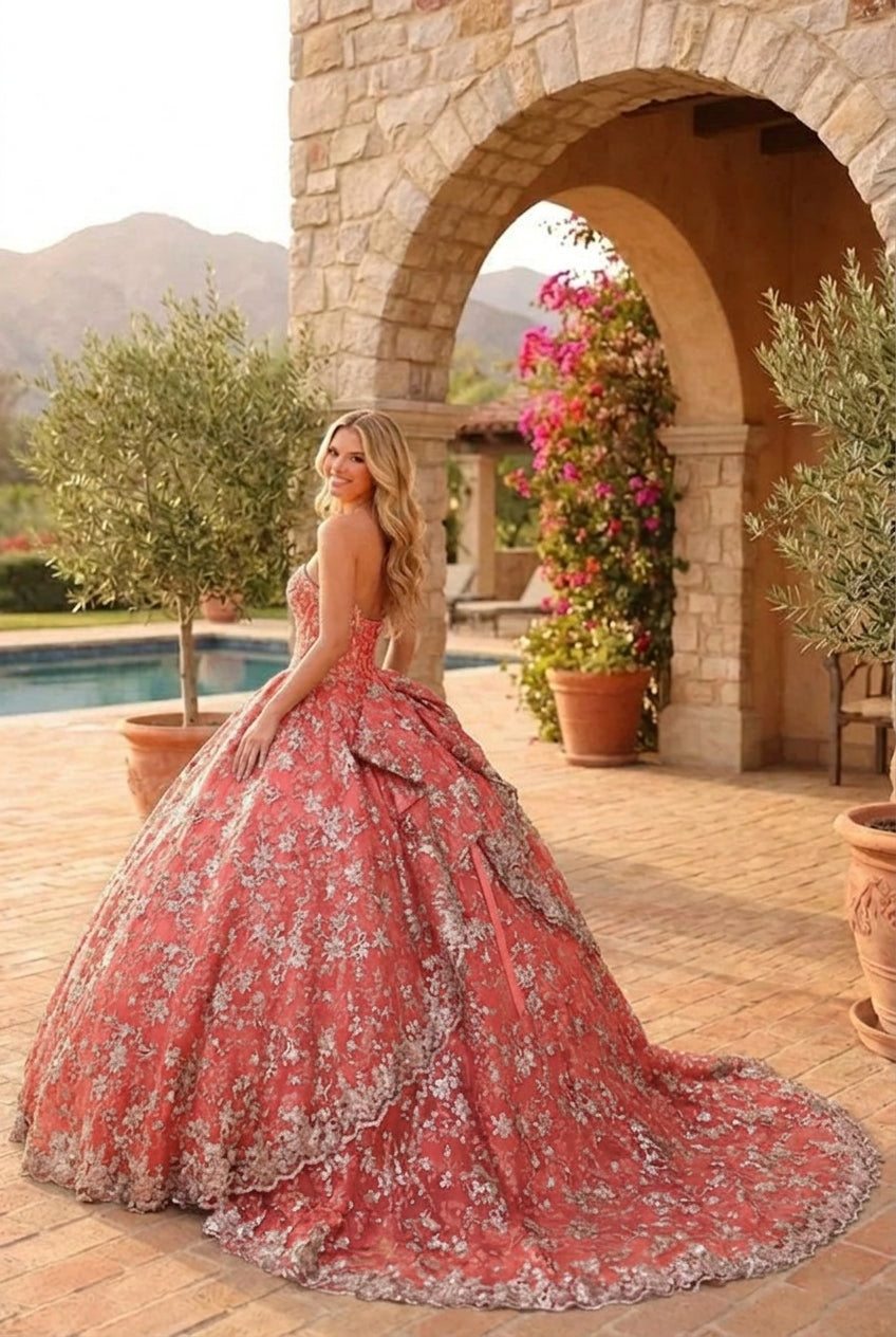 Charming Glitter Ball Gown Sleeveless Quinceañera Dress With Embroidery and Bow | Promspark