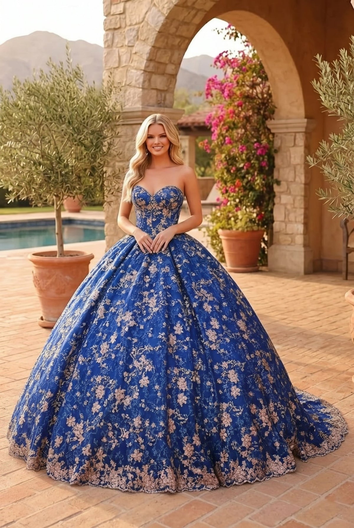 Charming Glitter Ball Gown Sleeveless Quinceañera Dress With Embroidery and Bow | Promspark