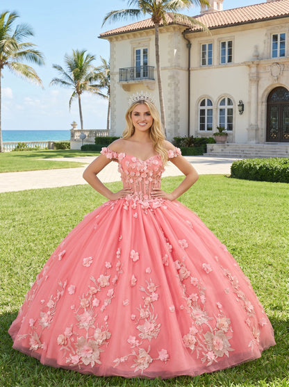 Charming Ball Gown Illusion Neck Quinceañera Dress With 3D Floral & Lace | Promspark