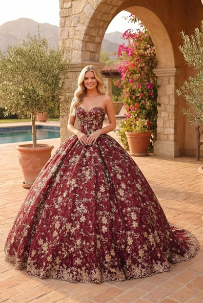 Charming Glitter Ball Gown Sleeveless Quinceañera Dress With Embroidery and Bow | Promspark