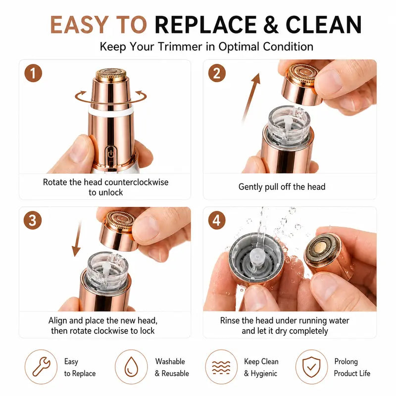2-in-1 Facial & Eyebrow Hair Trimmer for Women | Rechargeable Face Razor for Peach Fuzz, Lip Hair & Brow Shaping