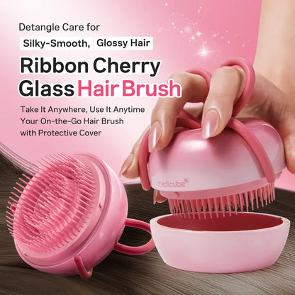 Ribbon Cherry Glass Hair Brush | Detangling & Smooth Hair Care