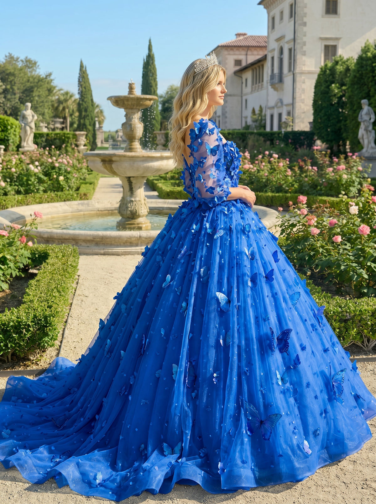 Charming Ball Gown Illusion Long Sleeves Quinceañera Dress With 3D Butterfly | Promspark