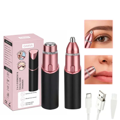 2-in-1 Facial & Eyebrow Hair Trimmer for Women | Rechargeable Face Razor for Peach Fuzz, Lip Hair & Brow Shaping