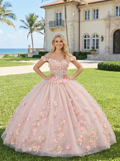 Charming Ball Gown Illusion Neck Quinceañera Dress With 3D Floral & Lace | Promspark