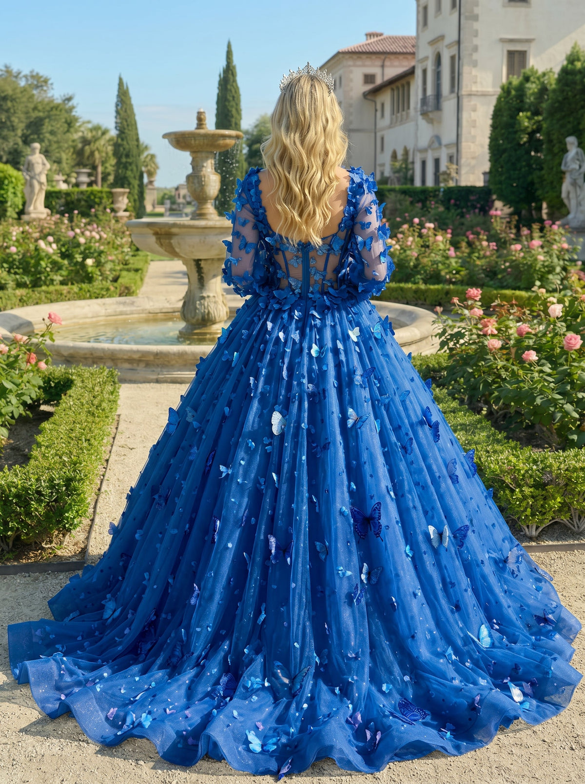 Charming Ball Gown Illusion Long Sleeves Quinceañera Dress With 3D Butterfly | Promspark