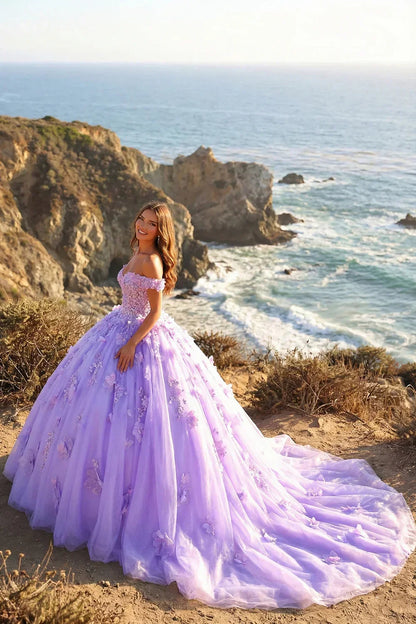 Charming Ball Gown Cold Shoulder Quinceañera Dress With 3D Floral & Lace | Promspark