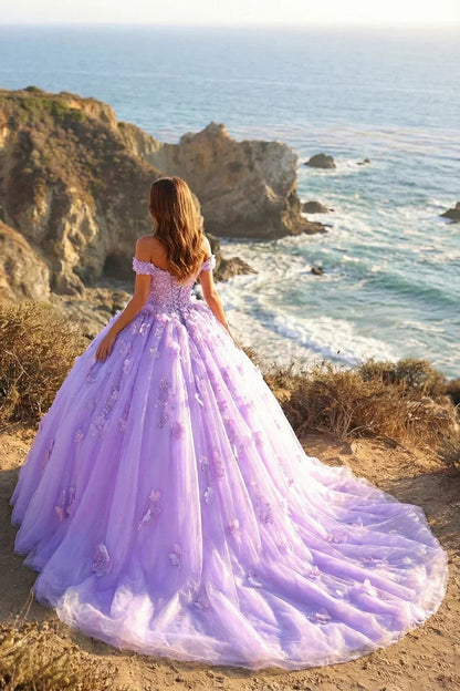 Charming Ball Gown Cold Shoulder Quinceañera Dress With 3D Floral & Lace | Promspark