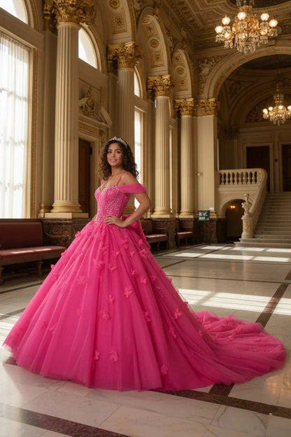 Charming Ball Gown Cold Shoulder Quinceañera Dress With 3D Floral and Lace | Promspark