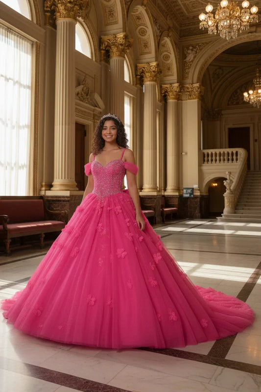 Charming Ball Gown Cold Shoulder Quinceañera Dress With 3D Floral and Lace | Promspark