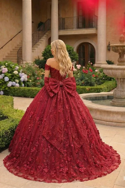 Charming Ball Gown Cold Shoulder Quinceañera Dress With Floral Lace and Bow | Promspark