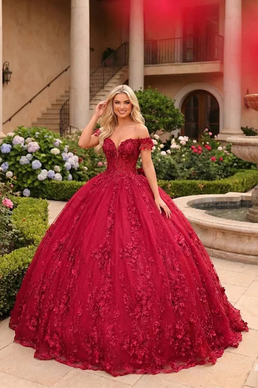 Charming Ball Gown Cold Shoulder Quinceañera Dress With Floral Lace and Bow | Promspark