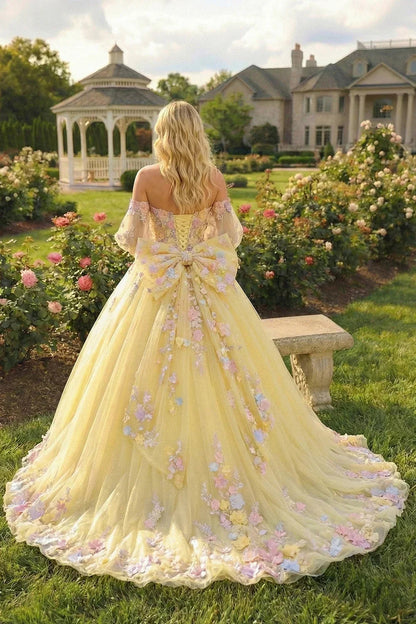 Charming Ball Gown Cold Shoulder With Sheer Long Sleeve Quinceañera Dress With Floral Lace | Promspark