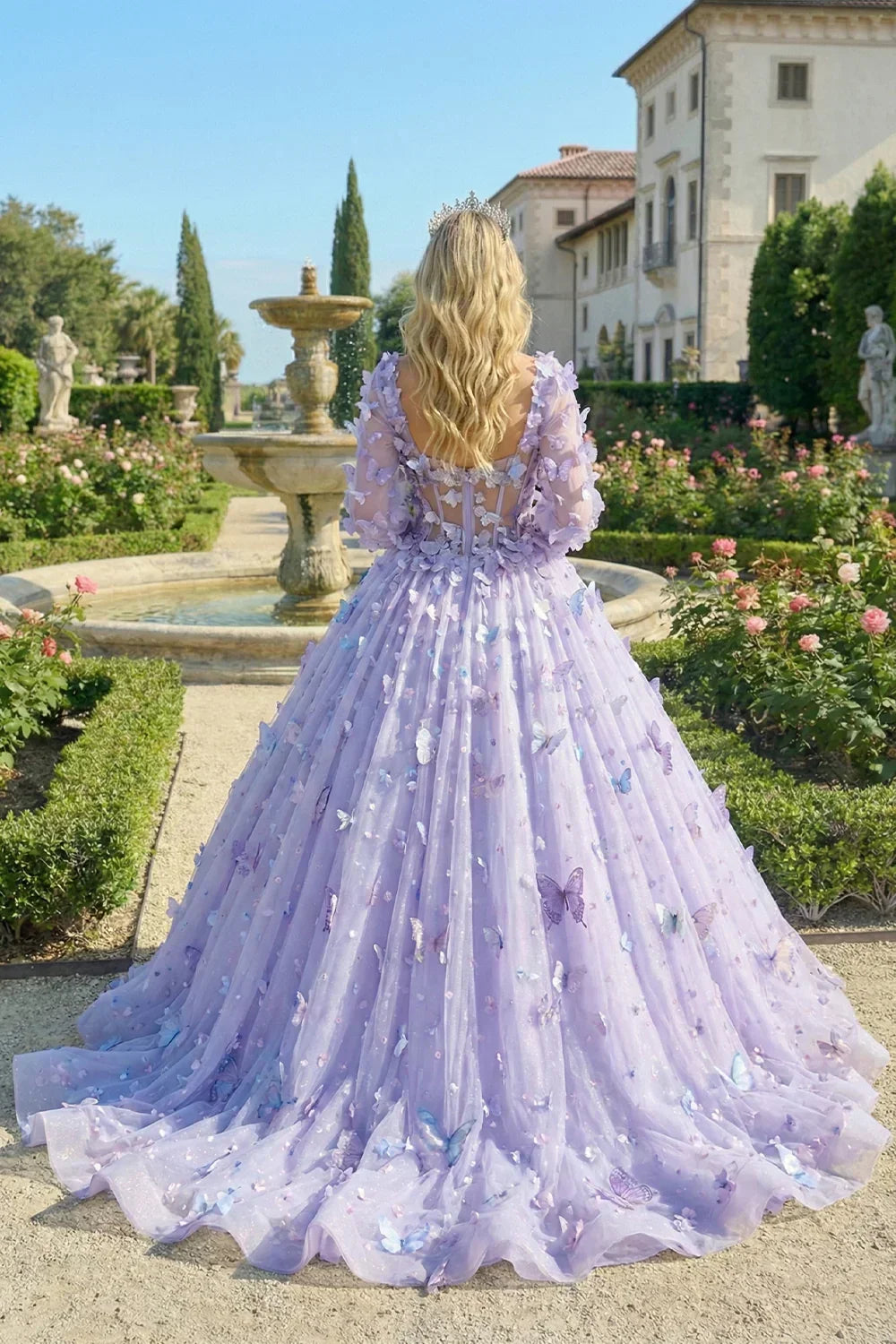 Charming Ball Gown Illusion Long Sleeves Quinceañera Dress With 3D Butterfly | Promspark