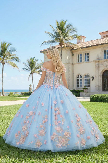 Charming Ball Gown Illusion Neck Quinceañera Dress With 3D Floral & Lace | Promspark