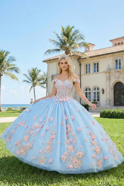 Charming Ball Gown Illusion Neck Quinceañera Dress With 3D Floral & Lace | Promspark