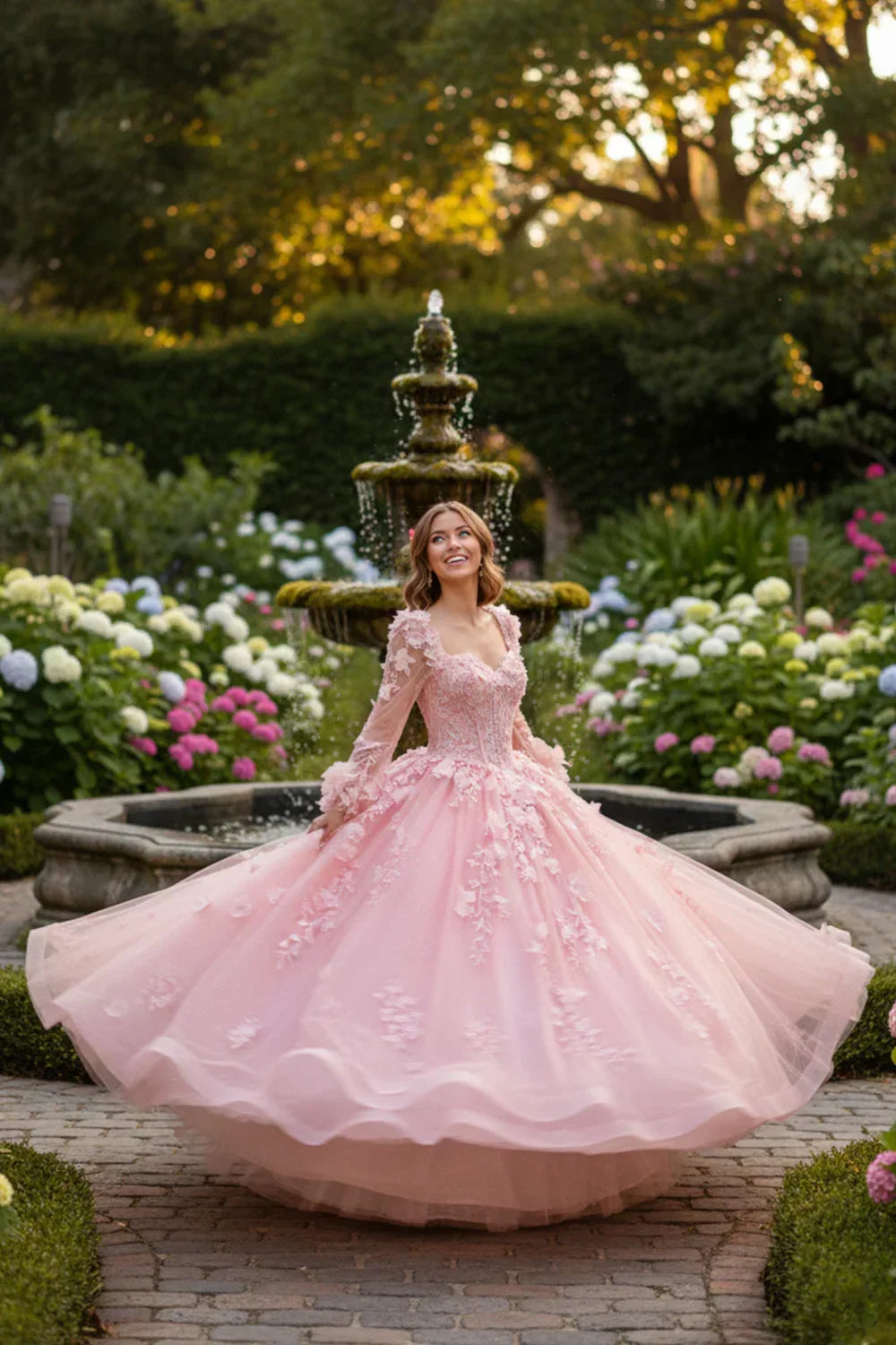 Charming Ball Gown Long Sleeve Quinceañera Dress With Floral Lace | Promspark
